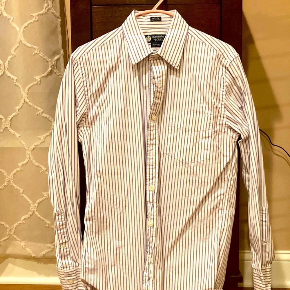 JCrew cotton dress shirt. White with purple stripes.